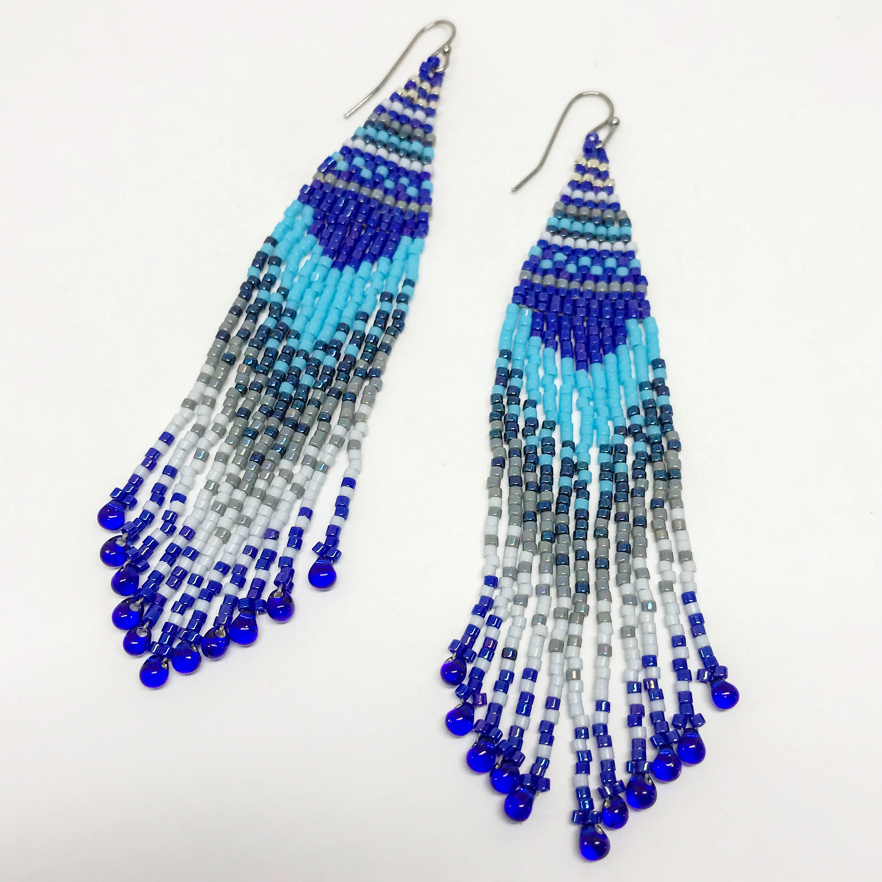 Beaded fringe earrings Bright woven boho chic earrings Long colorful earrings Native american earrings Ombre earrings dangle
