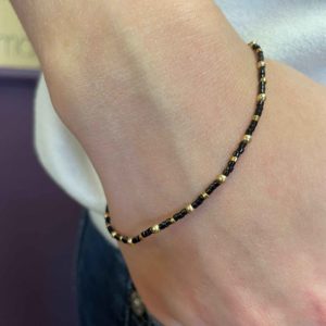 Delicate Beaded Bracelet Delica Beads Jet Black Gold