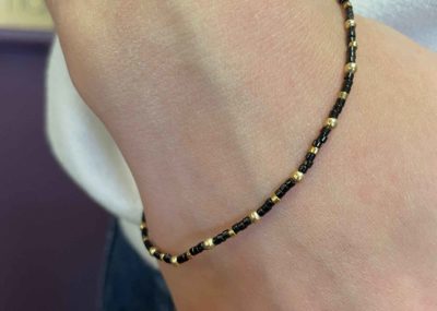 Delicate Beaded Bracelet Delica Beads Jet Black Gold