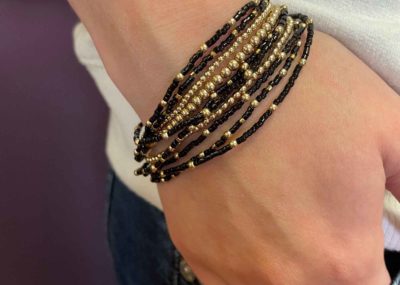 Delicate Beaded Bracelets Set of 7 Bracelet Delica Beads Jet Black Gold and Gold Filled 3 Set