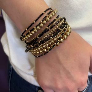 Delicate Beaded Bracelets Set of 7 Bracelet Delica Beads Jet Black Gold and Annie Gold filled 6 Set