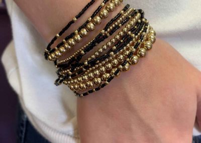 Delicate Beaded Bracelets Set of 7 Bracelet Delica Beads Jet Black Gold and Annie Gold filled 6 Set