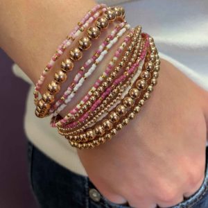 Delicate Beaded Bracelets Set of 7 Strawberry Sorbet and Annie Rose Gold Collection