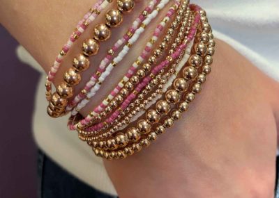 Delicate Beaded Bracelets Set of 7 Strawberry Sorbet and Annie Rose Gold Collection