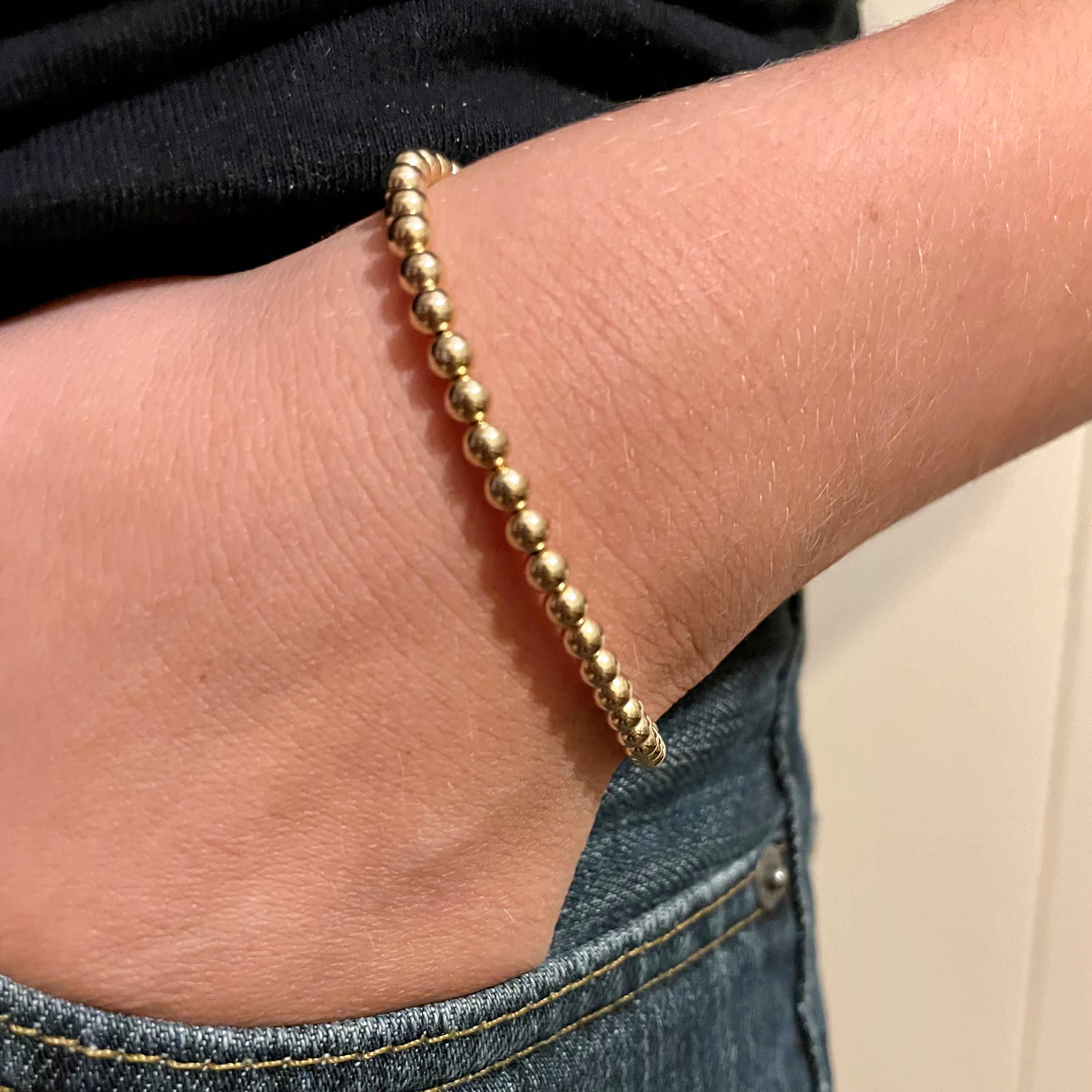 14k Gold Personalized Bracelet Stretch or Clasp - Goldie Girl Bracelets