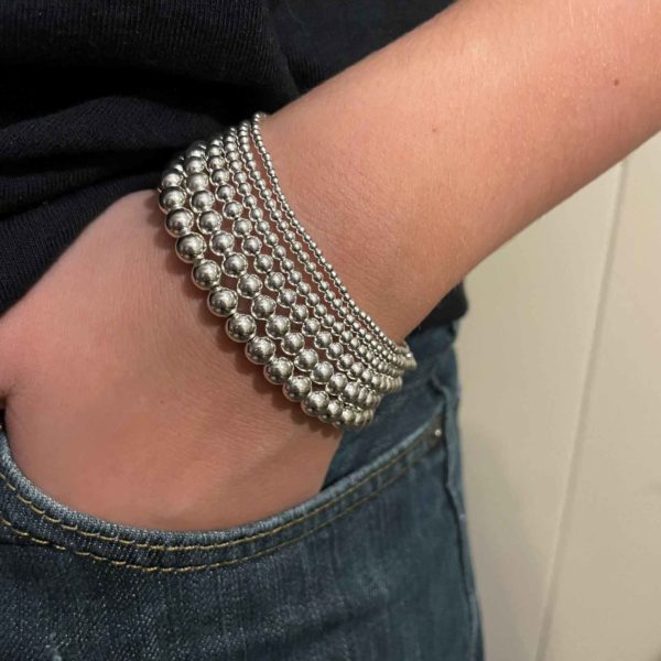 Sterling Silver Beaded Bracelet set of 6, Sterling Silver Bead Bracelets, Our Annie Set of Stacking Women's Bracelets Jewelry, Made in USA