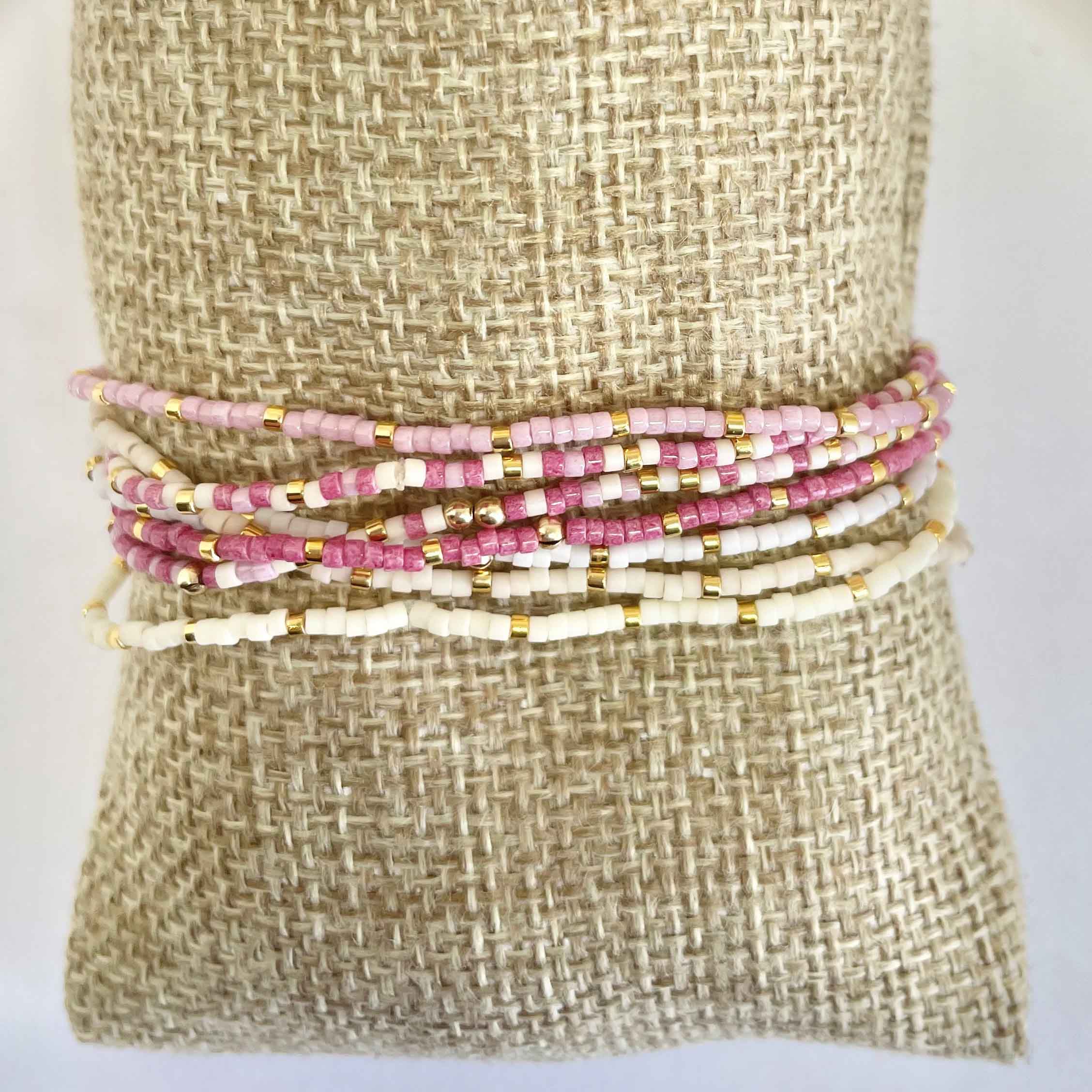 Delicate Beaded Stretch Bracelets Set of 7 in Winter Beach Colorway -  Fuession Jewelry