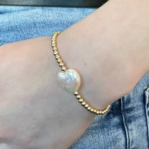 Heart Pearl Bracelet with 14 K Gold Filled Beads