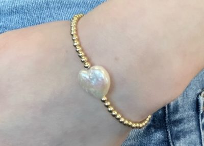 Heart Pearl Bracelet with 14 K Gold Filled Beads